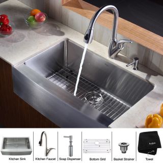 Kraus Stainless Steel Farmhouse Kitchen Sink/ Faucet/ Dispenser
