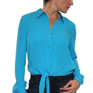 Womens Theory Orencia Tie Front Button Up Blouse in Neon Blue