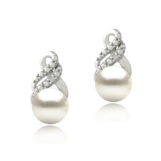 Glitzy Rocks Silver Freshwater Pearl and Diamond Accent Swirl Infinity