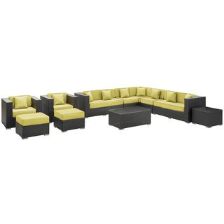 Cohesion Outdoor Rattan 11 piece Set in Espresso with Peridot Cushions