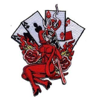 Devil Lady Poker Hand 4 Aces Embroidered Iron On Biker Applique Patch