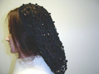 S150bb, Hand Crocheted Black Gimp Large Snood with Black