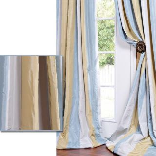 Silk Taffeta Blue/ Hemp Tone 96 inch Curtain Panel