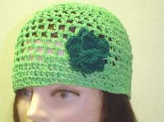 Cp156lk, Hand Crocheted Lime Color Gimp Skull Cap with
