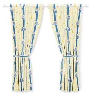 Rideau jaune et bleu nounours 100% coton, largeur 140 cm, longueur 245