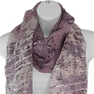 Hand woven Silk Lavender Butterfly in Rose Garden Scarf (India