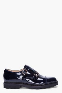 Mugler Navy Patent Leather Monk Shoes for men