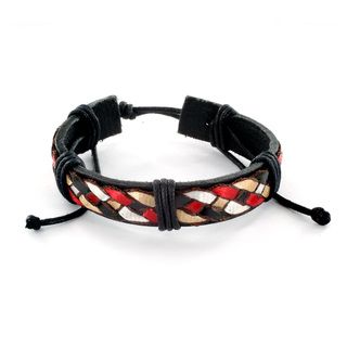 Leather Black, Red and White Pattern Cuff Wristband