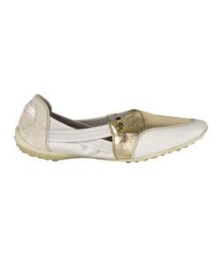 Tods White and Gold Leather Flats