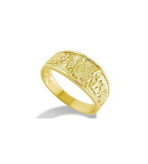 14k Yellow Gold Lucky Charm Clover Owl Horseshoe Ring