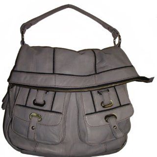 Womens Large Oryany Genuine Leather Hobo Handbag (Light Grey)