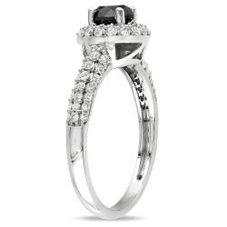 Miadora 10k White Gold 1 1/3ct TDW Black and White Diamond Halo Ring