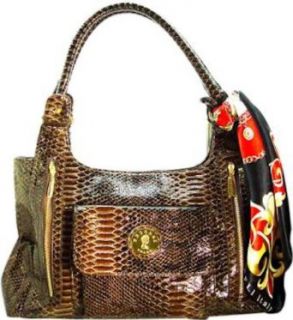 Vecceli Italy Snake Skin Embossed Brown Handbag Designed