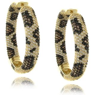 14k Gold Overlay Cubic Zirconia Leopard Print Hoop Earrings