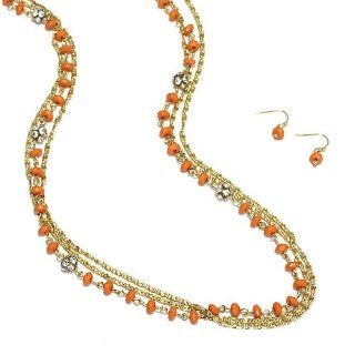 Layered Necklace set ; 30; Gold Metal; Coral Beads with