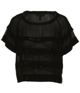 SIMPSON Sheer Beaded Top [60139100 169],BLACK,EXTRA SMALL Clothing