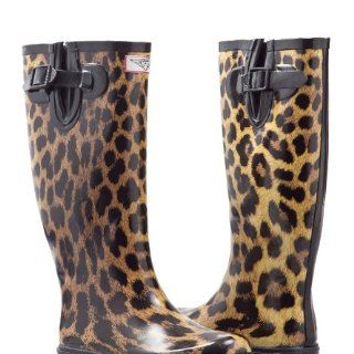 Womens Leopard Design Flat Wellies Rubber Rain & Snow Boots RainBoots