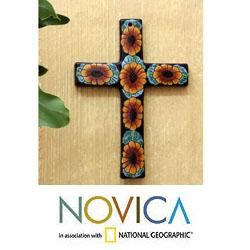 Handcrafted Ceramic Sunflowers Wall Cross (Mexico)