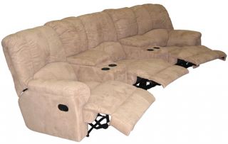 Taupe Eurosuede 3 seat Recliner Home Theater Seat