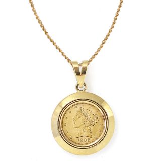 14k Gold $5 Liberty Gold Piece Half Eagle Coin Dome Bezel Pendant