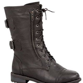 Top Moda Pack 72 Black Military Lace up Mid Calf Combat Boot