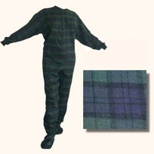 All in One Pajamas for Adults   Blue and Green Flannel