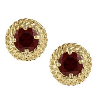 Kabella Gold over Silver Garnet Rope Design Stud Earrings