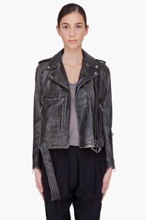 R13 Faded Black Leather Moto Jacket for women