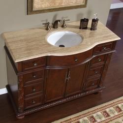 Silkroad Exclusive Marble Stone Top 48 inch Single Sink Cabinet