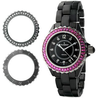Peugeot Womens Black Swiss Ceramic Interchangeable Bezel Watch Set