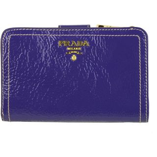 Prada Vernice Purple Crackled Leather French Wallet
