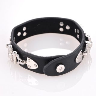 Stainless Steel and Italian Leather Mens Diamond Accent Bracelet