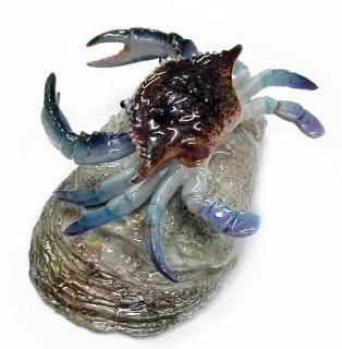 CRAB Blue Male lays on OYSTER Shell MINIATURE New