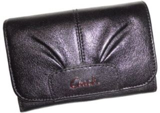  Womens Coach Ashley Leather Compact Clutch Wallet Black Shoes