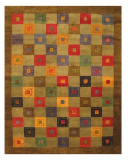 Hand tufted Wool Green Misra Gabbeh Rug (89 x 119)