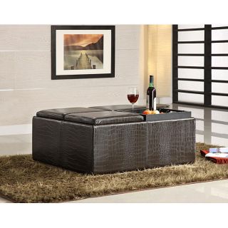 ETHAN HOME Alligator Faux Leather Tray Top Storage Cocktail Ottoman