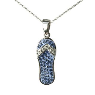 Sterling Silver Blue Crystal Flip Flop Necklace