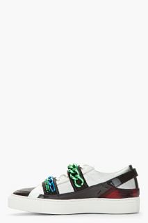 Raf Simons Black & White Low Top Two tone Chained Velcro Sneakers for men
