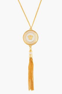 Versace Gold Logo Medallion And Tassel Necklace Metal for women