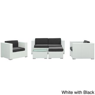 Malibu Outdoor Rattan 5 piece Set in White with Black Cushions