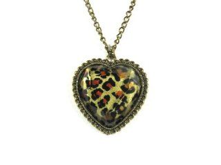 Leopard Print Heart Necklace Animal Cheetah Vintage