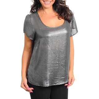 Stanzino Womens Metallic Silver Plus Size Top