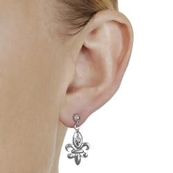 Sterling Silver Diamond Chip Fleur de Lis Earrings
