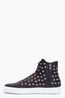 Dsquared2 Black Leather Star Studded Jets Sneakers for men