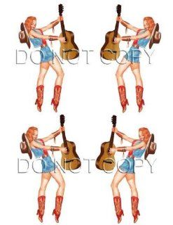 waterslide Cowgirl with Guitar Decals #202 Musical Instruments