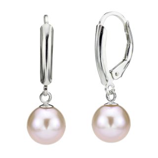 DaVonna Silver White Round FW Pearl Leverback Earrings (9 10 mm) MSRP