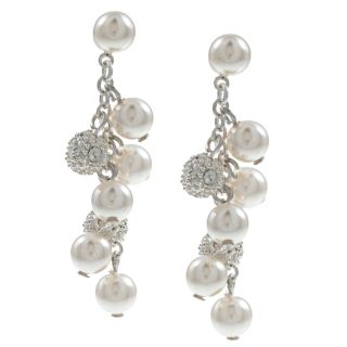 Roman Silvertone Cream Faux Pearl and Crystal Cluster Earrings MSRP $