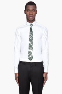 Givenchy White And Green Paisley Silk Tie for men