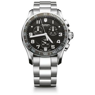 Swiss Army Mens Chrono Classic Black Dial Steel Band Watch MSRP $625
