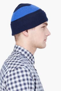 Stussy Deluxe Navy Striped Cashmere Harbour Beanie for men